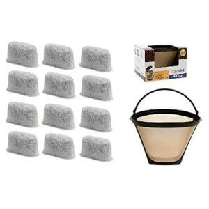 GoldTone 8-12 Cup Coffee Filter & 12 set Charcoal Water Filters for Cuisinart Coffee Maker and Brewers