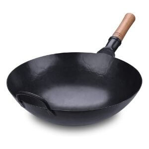 Pre-Seasoned Carbon Steel and Red Elm Fry Pan Wok